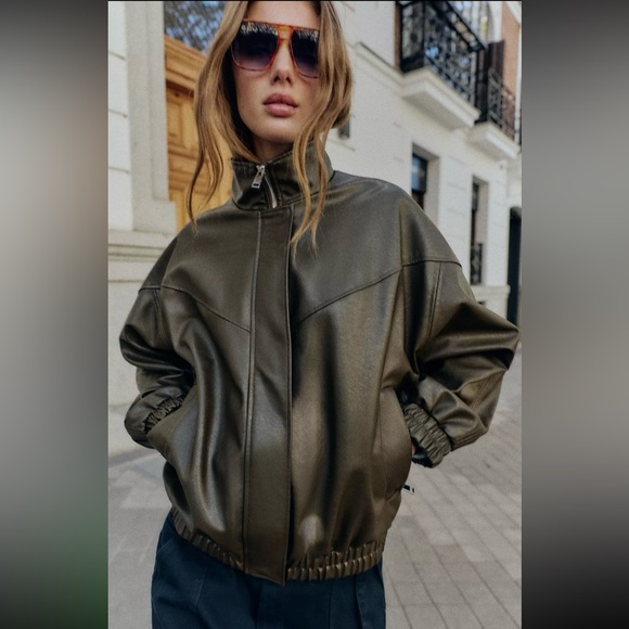Zara Jackets & Blazers - New ZARA Faux Leather High Collar Bomber Jacket